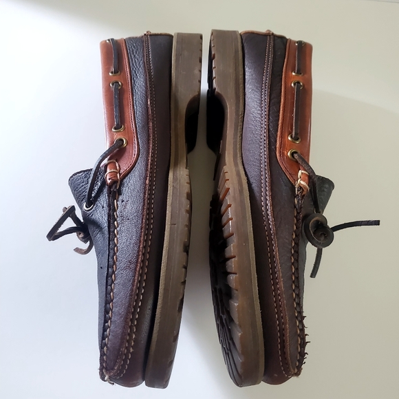 H.S. Trask Brown Leather Boat Shoes with Moccasin Stitching Size 12M - Picture 3 of 10